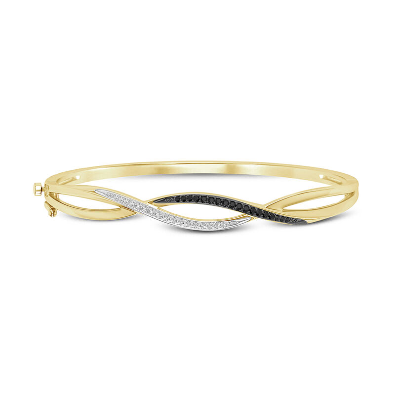 Black & White .25ctw Diamond Twist Bangle in 10k Yellow Gold image number null
